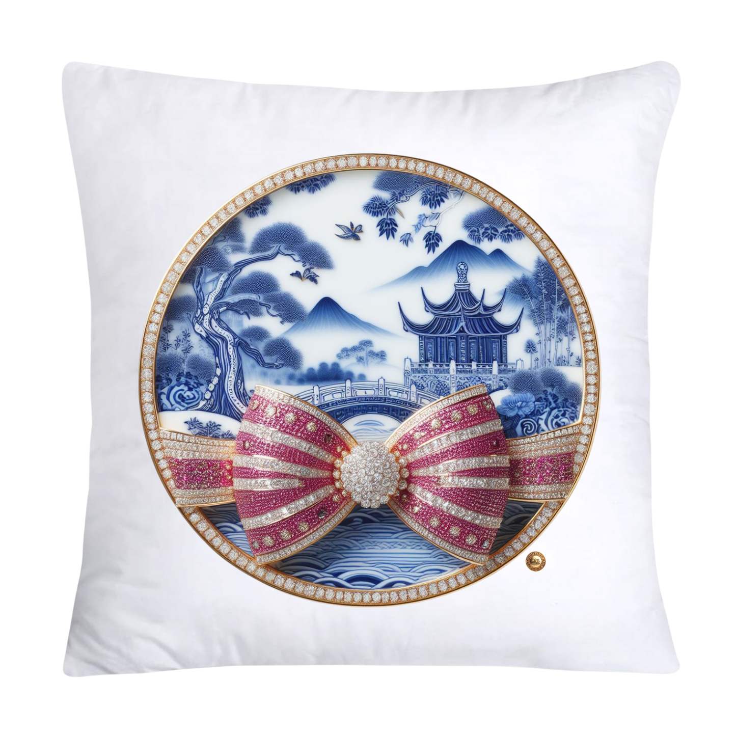 Blue Willow Chinoiserie Decorative Plate Throw Pillow Covers-2369