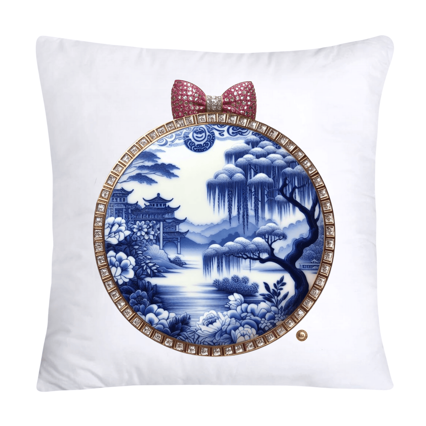 Blue Willow Chinoiserie Decorative Plate Throw Pillow Covers-2357