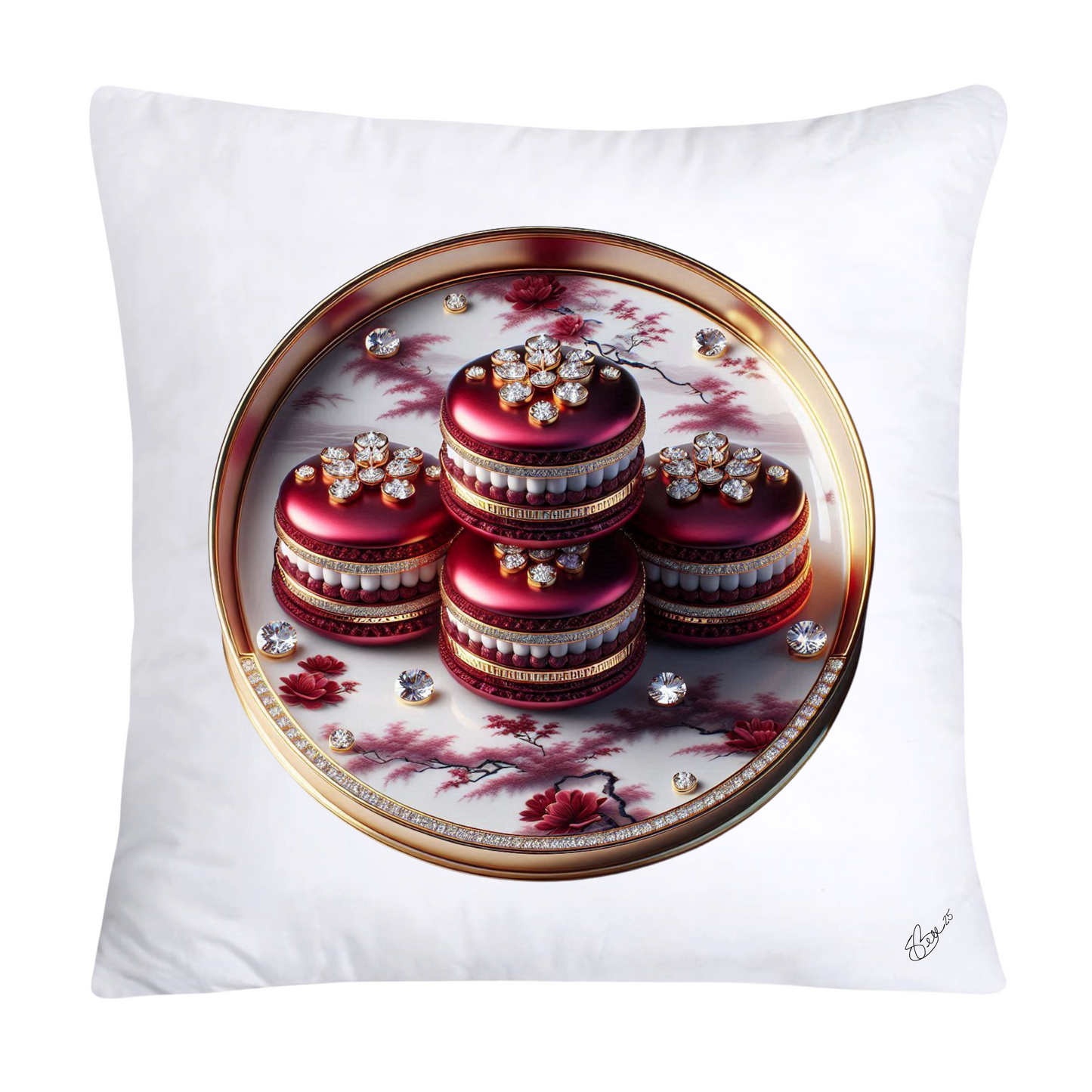 Chinoiserie Maroon Willow Macaroon Pillow Covers-2793