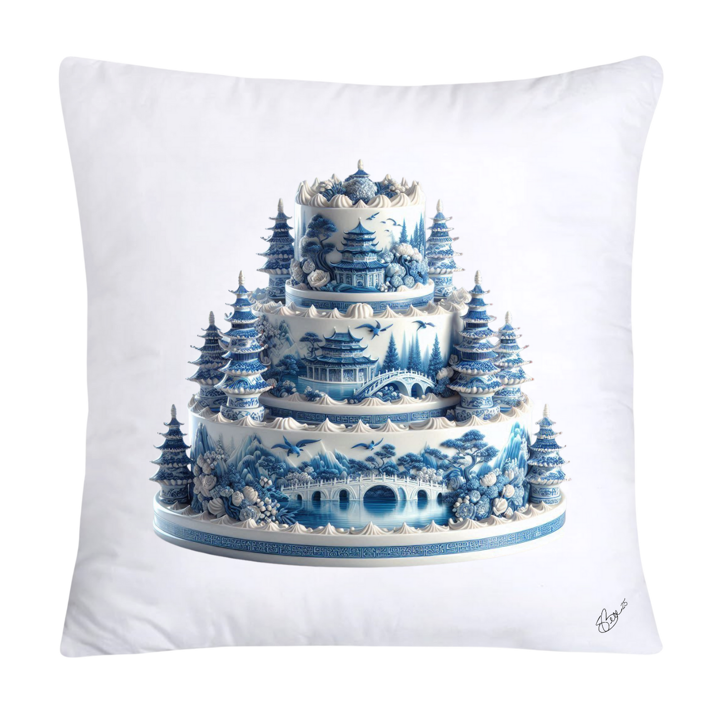 Blue Willow Sweet Cake 18x18 Pillow Covers-1076
