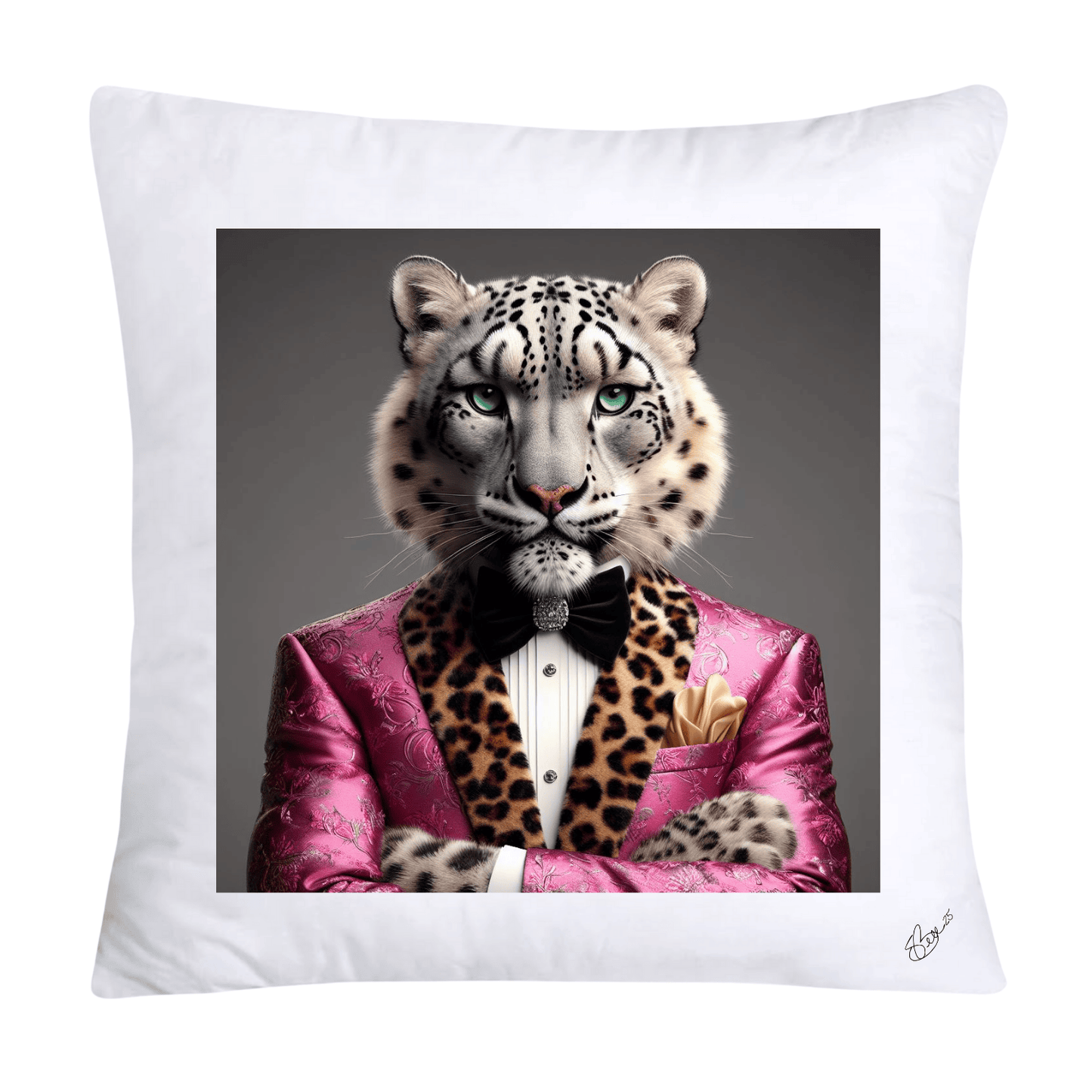 Royal Pet Portrait Throw Pillow Covers 18X18-Snow Leopard Kings and Queens-700