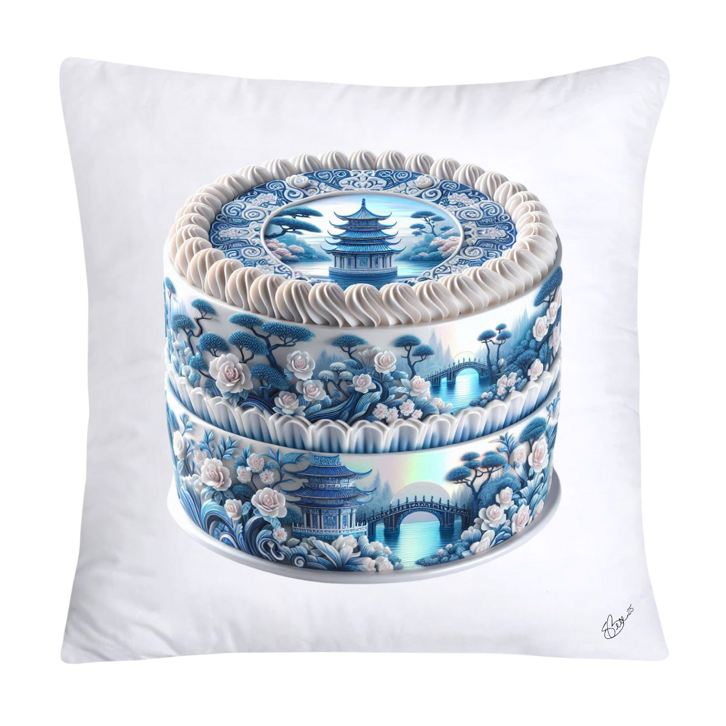 Blue Willow Chinoiserie Cake Throw Pillow Covers 18X18-245