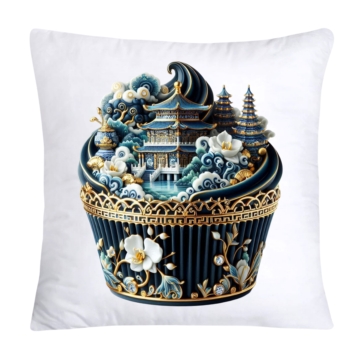 Blue Willow Chinoiserie Cupcake Throw Pillow Covers 18X18-2931
