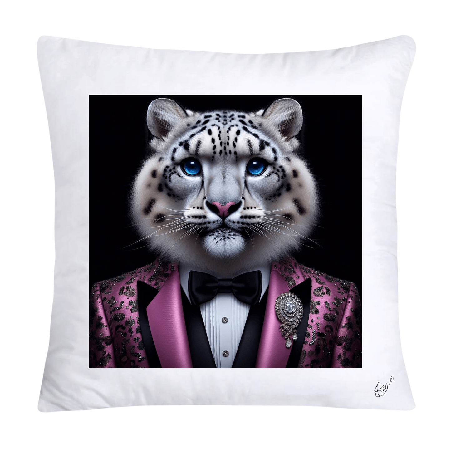 Royal Pet Portrait Throw Pillow Covers 18X18-Snow Leopard Kings and Queens-649