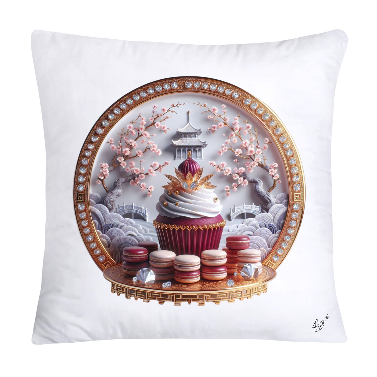 Chinoiserie Maroon Willow Macaroon Pillow Covers-2771