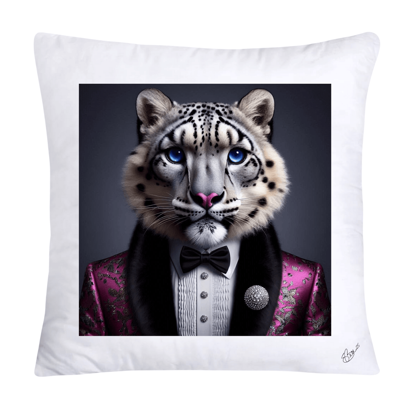 Royal Pet Portrait Throw Pillow Covers 18X18-Snow Leopard Kings and Queens-619