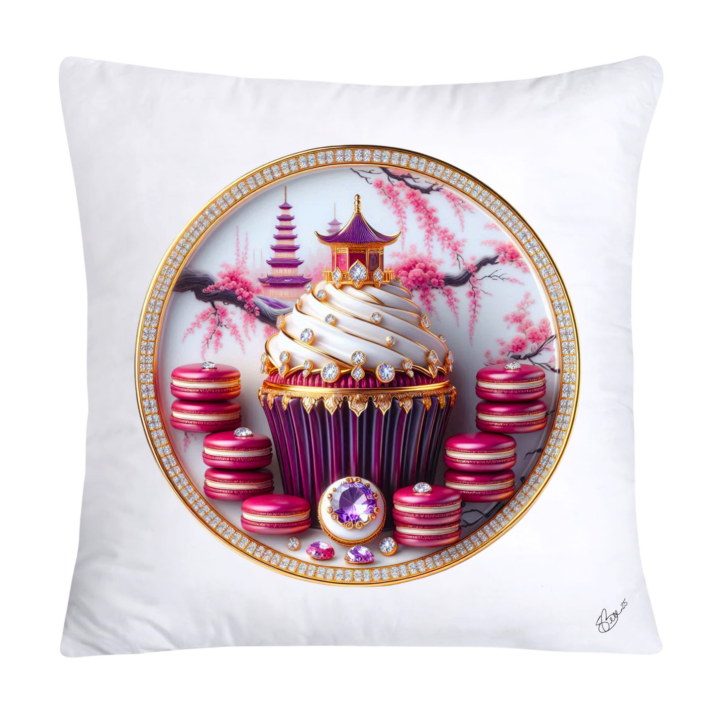 Chinoiserie Maroon Willow Macaroon Pillow Covers-2780
