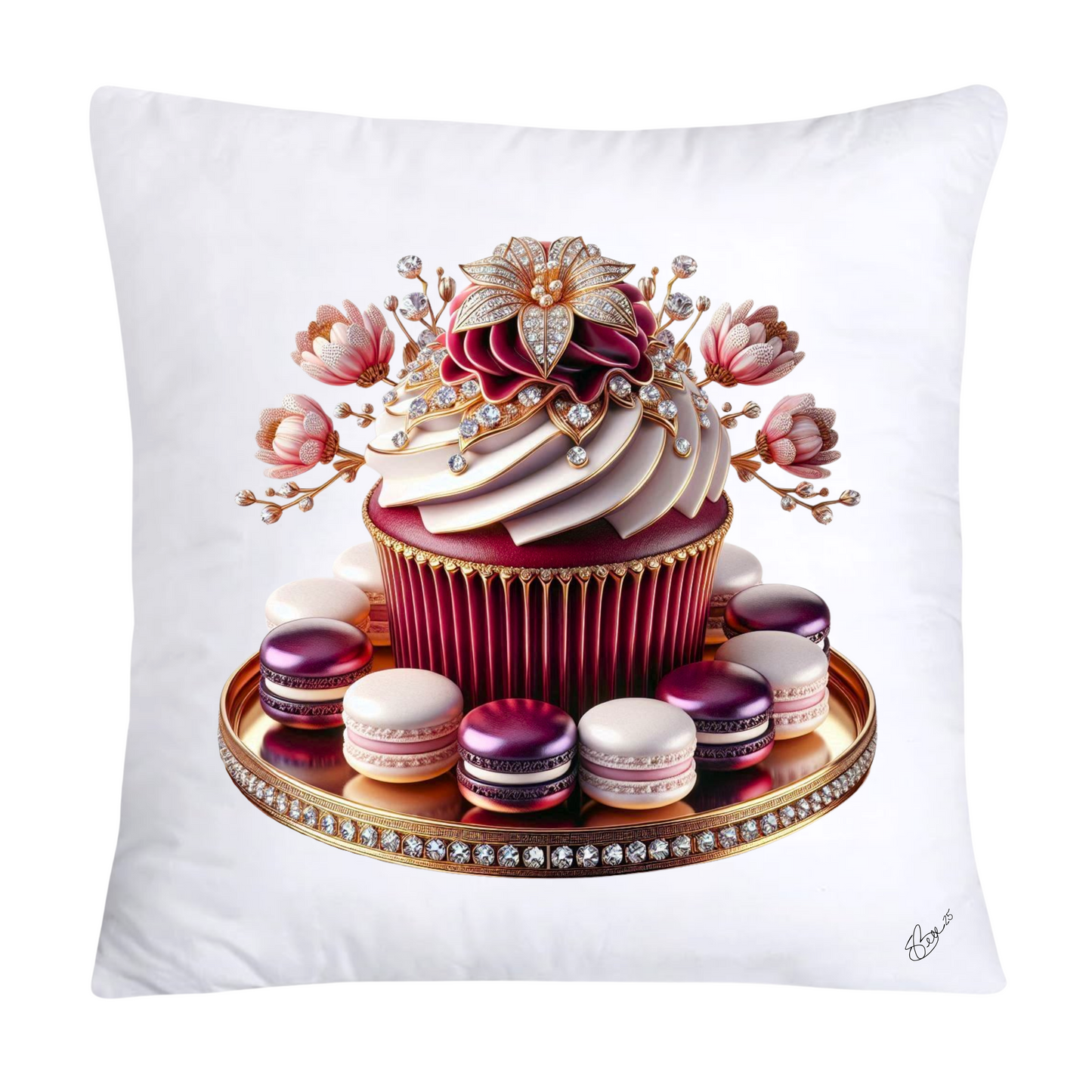 Chinoiserie Maroon Willow Macaroon Pillow Covers-2777