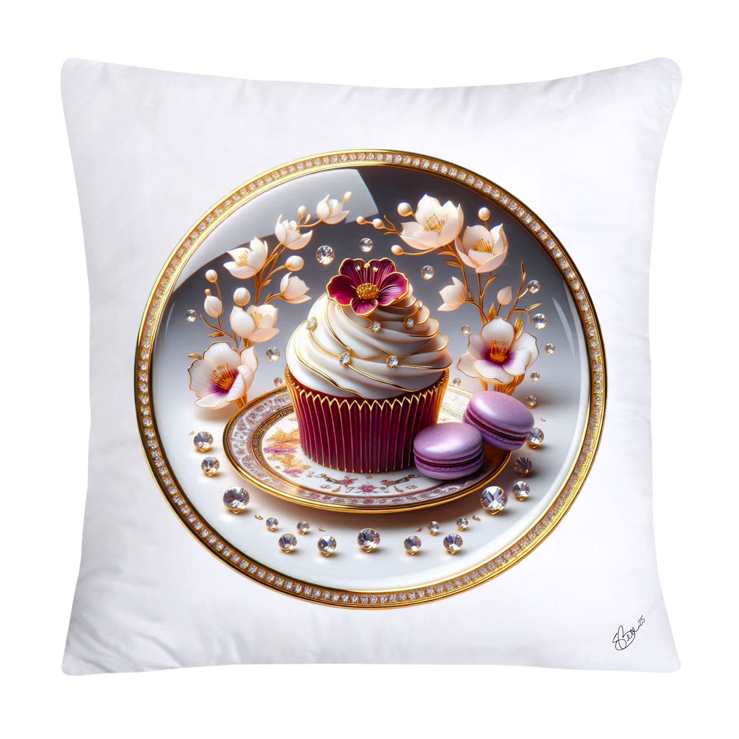 Chinoiserie Maroon Willow Macaroon Pillow Covers-2782