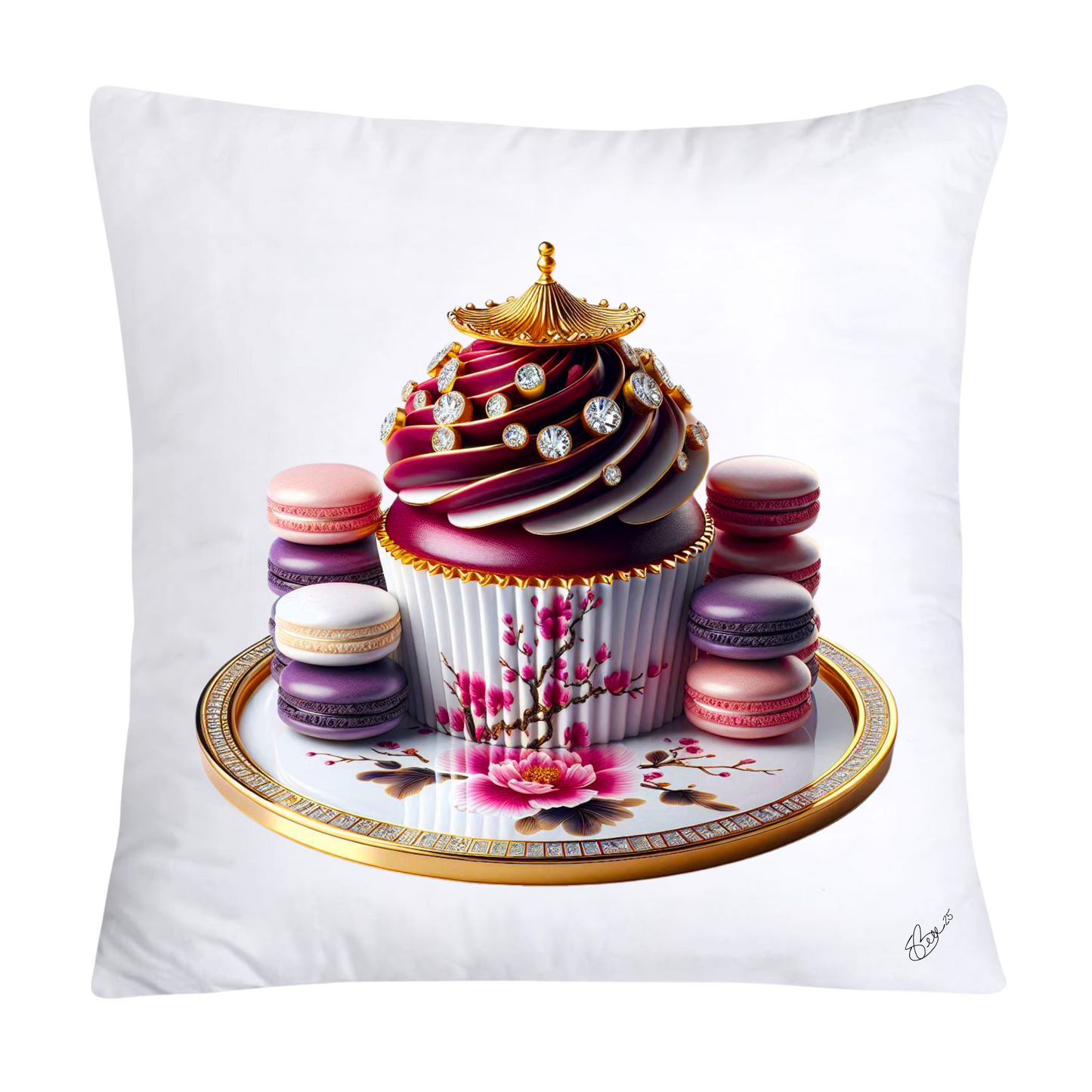 Chinoiserie Maroon Willow Macaroon Pillow Covers-2779