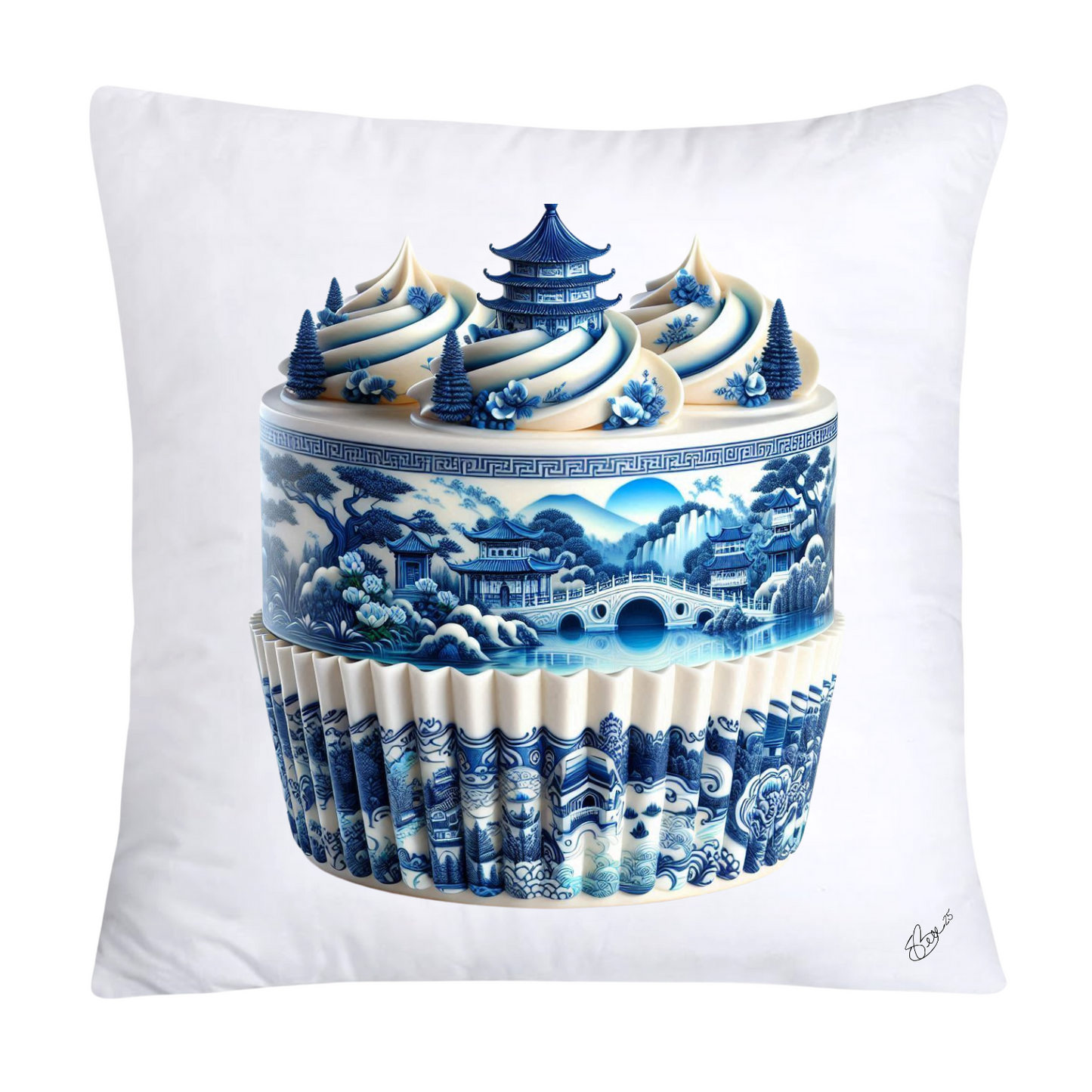 Blue Willow Chinoiserie Cupcake Throw Pillow Covers 18X18-2935