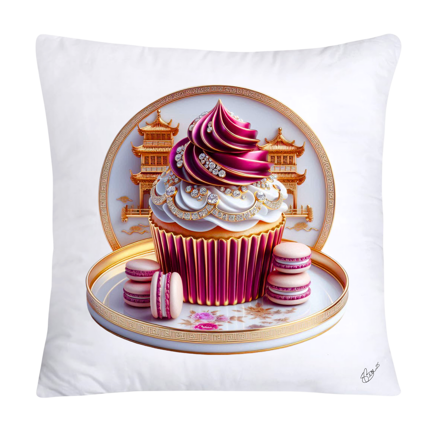 Chinoiserie Maroon Willow Macaroon Pillow Covers-2778