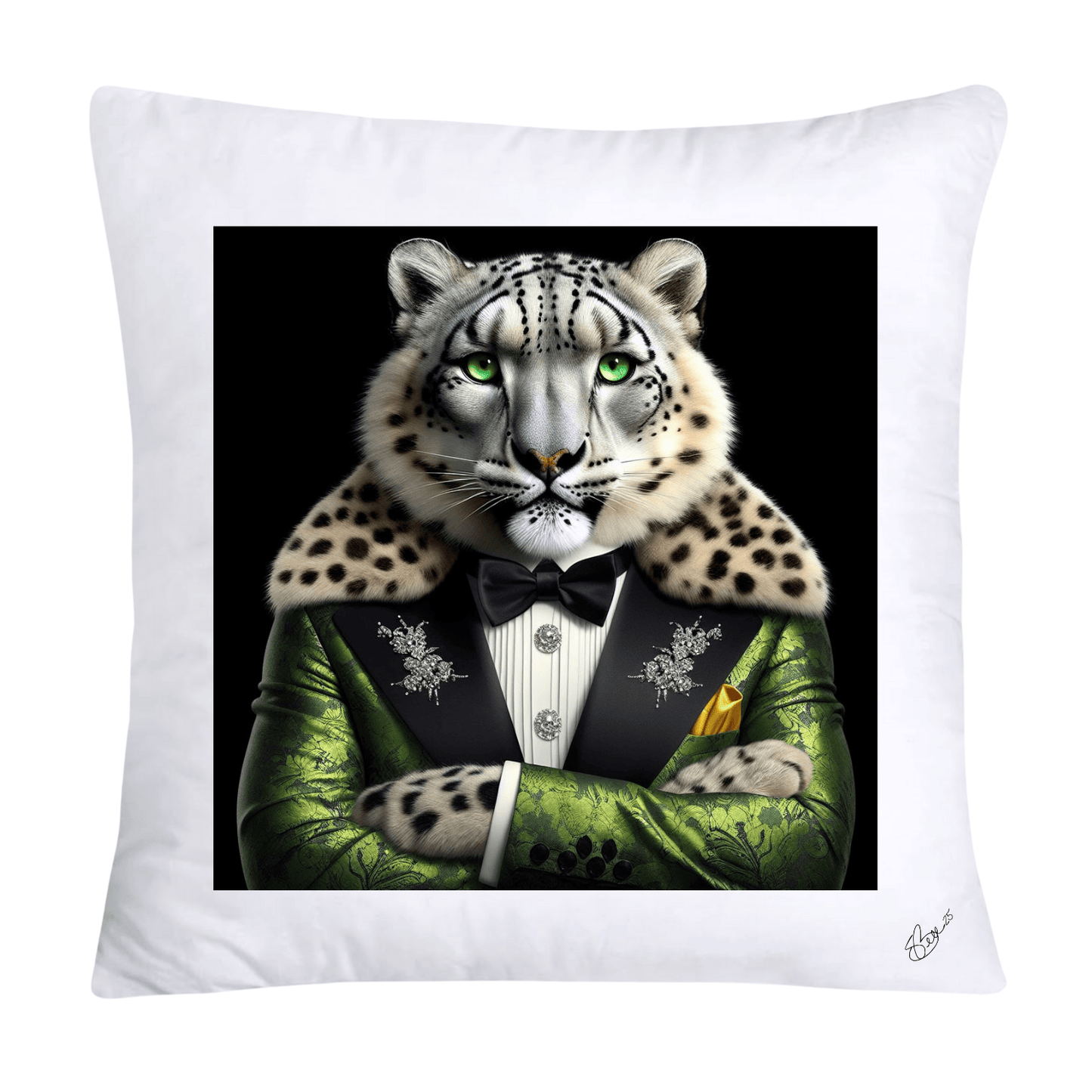 Royal Pet Portrait Throw Pillow Covers 18X18-Snow Leopard Kings and Queens-615