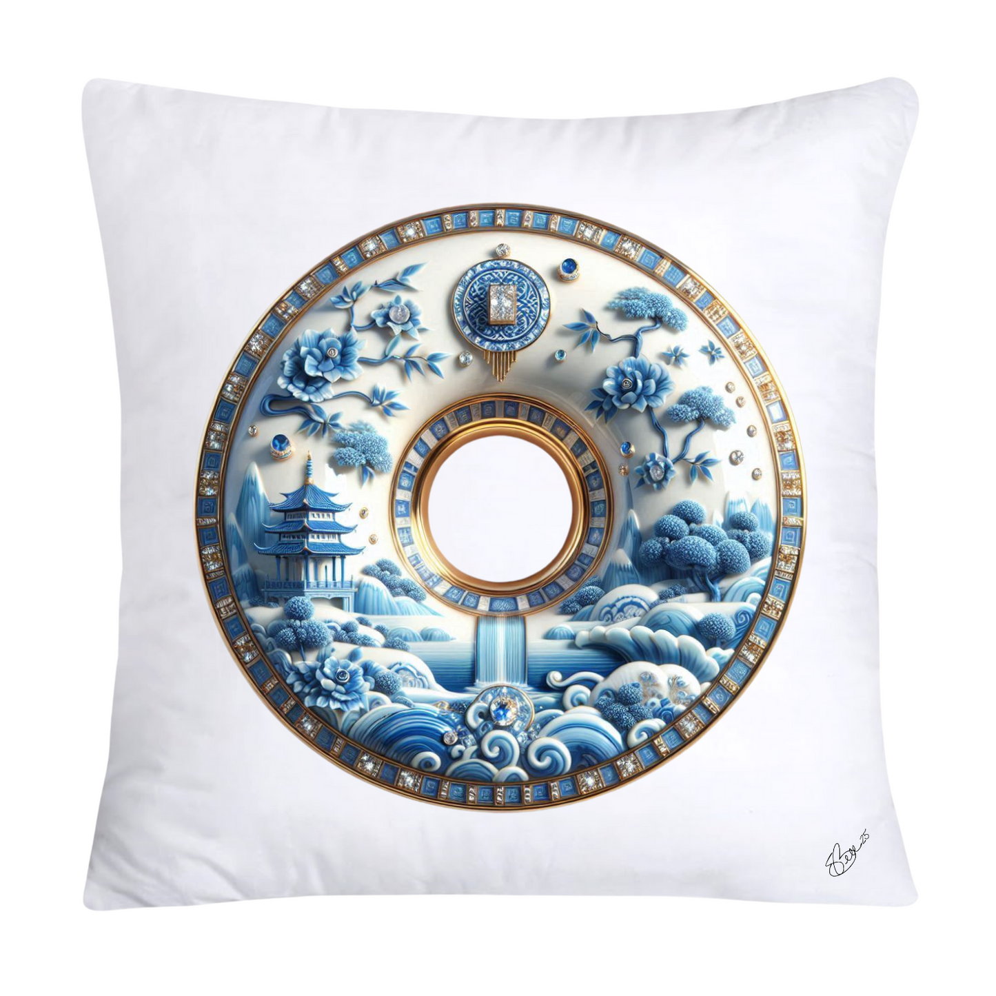 Blue Willow Whimsical Donut Throw Pillow Covers 18X18-1387