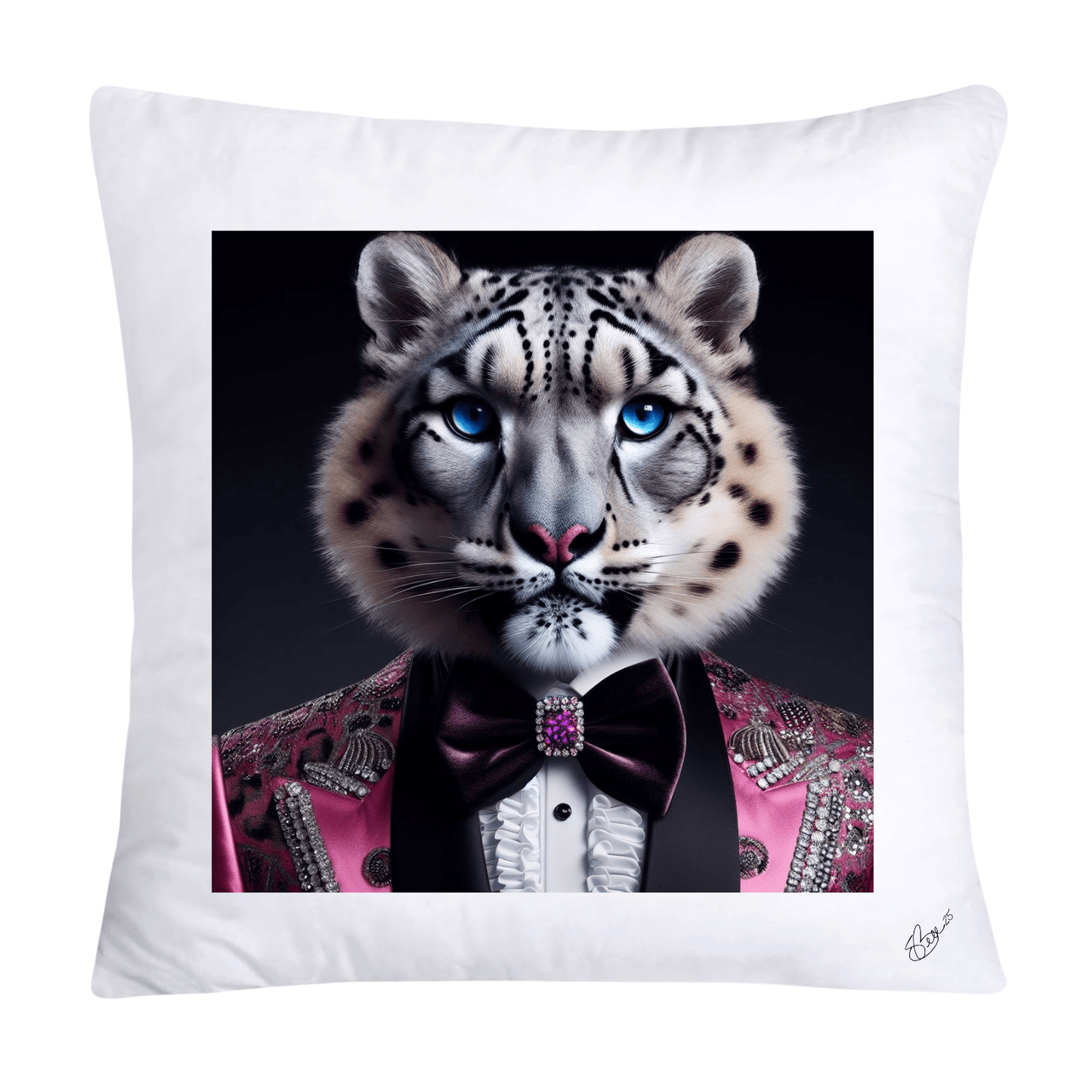 Royal Pet Portrait Throw Pillow Covers 18X18-Snow Leopard Kings and Queens-583