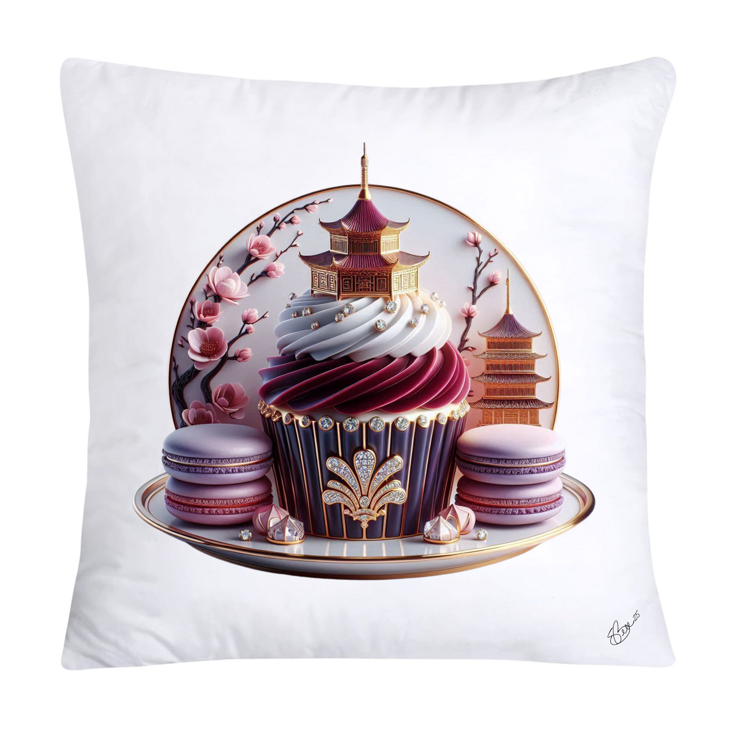 Chinoiserie Maroon Willow Macaroon Pillow Covers-2785