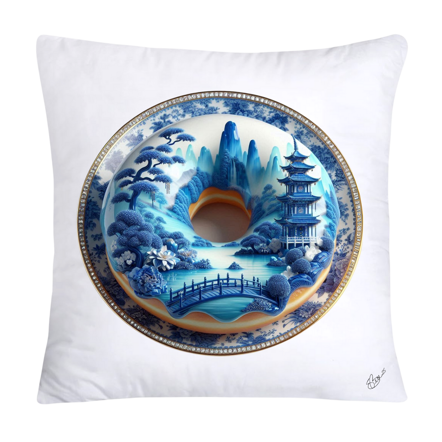 Blue Willow Whimsical Donut Throw Pillow Covers 18X18-1384