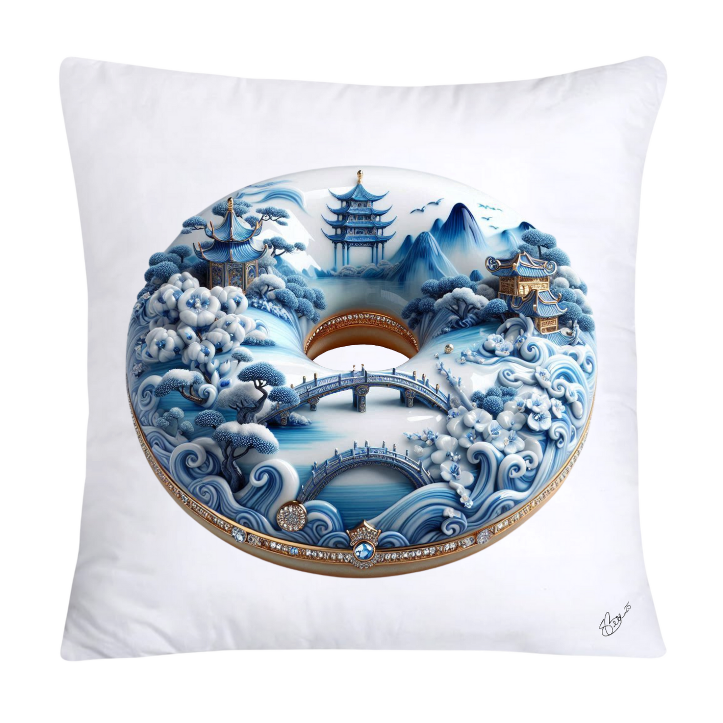 Blue Willow Whimsical Donut Throw Pillow Covers 18X18-1391