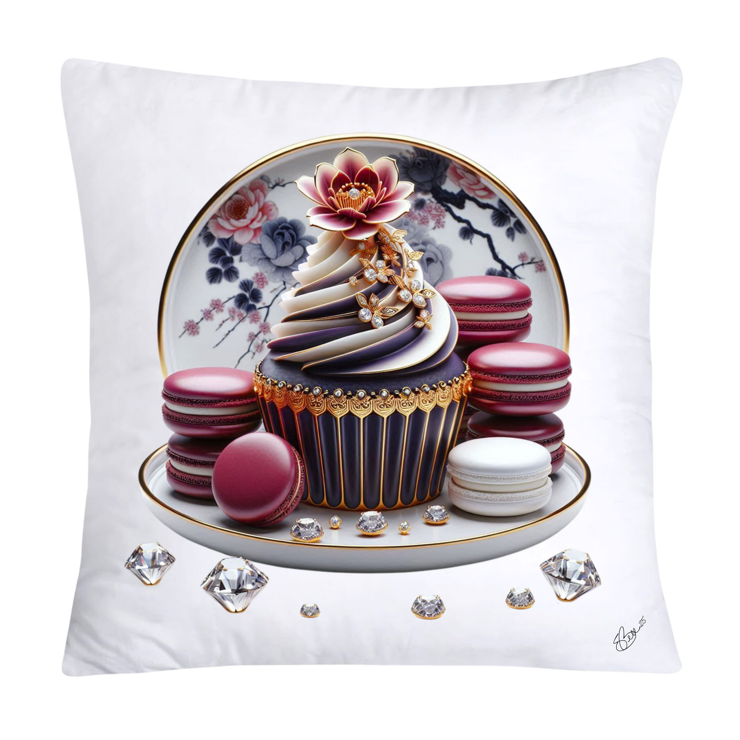 Chinoiserie Maroon Willow Macaroon Pillow Covers-