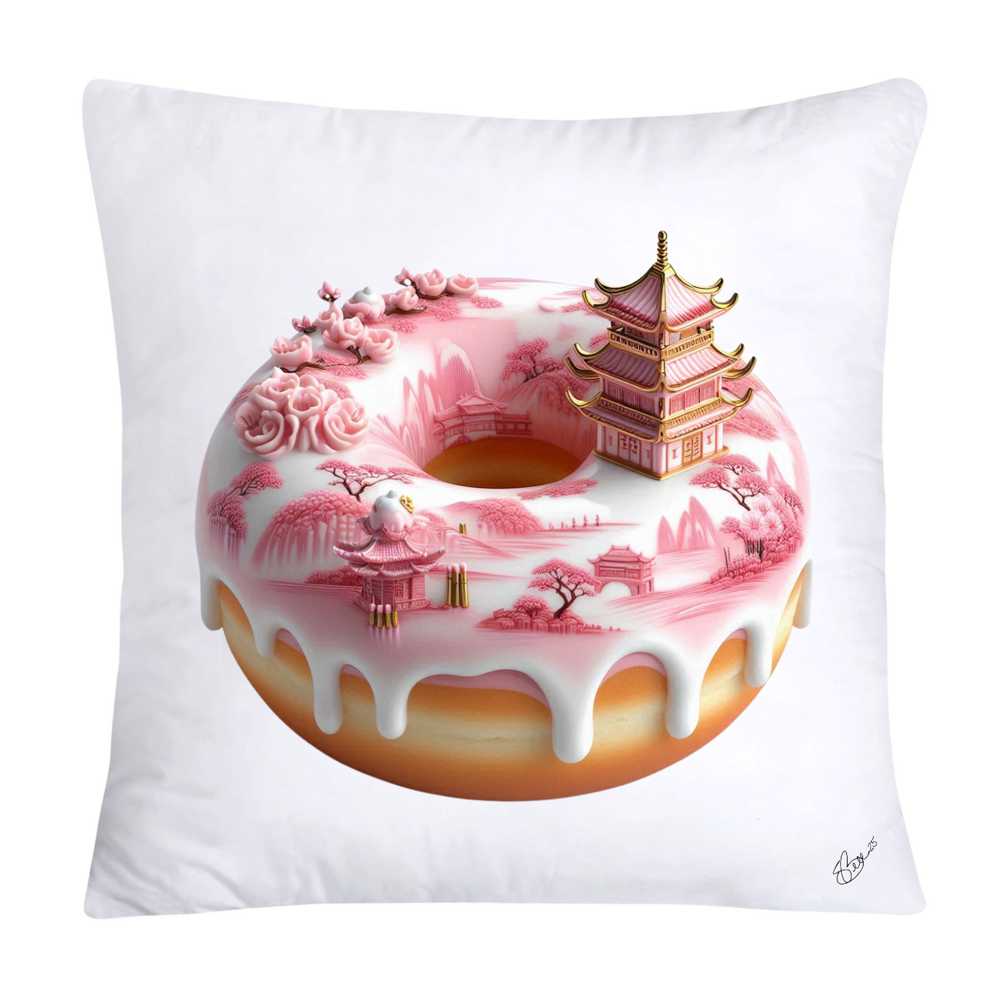 Pink Willow Chinoiserie Donut Throw Pillow Covers 18X18-1843