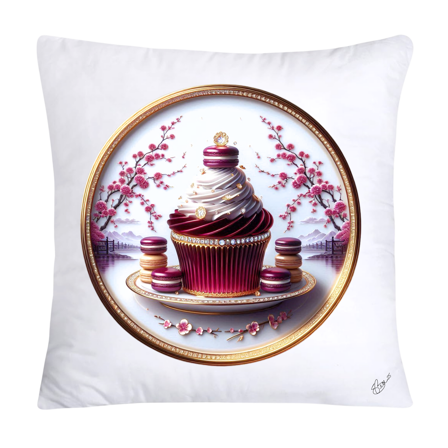 Chinoiserie Maroon Willow Macaroon Pillow Covers-2772