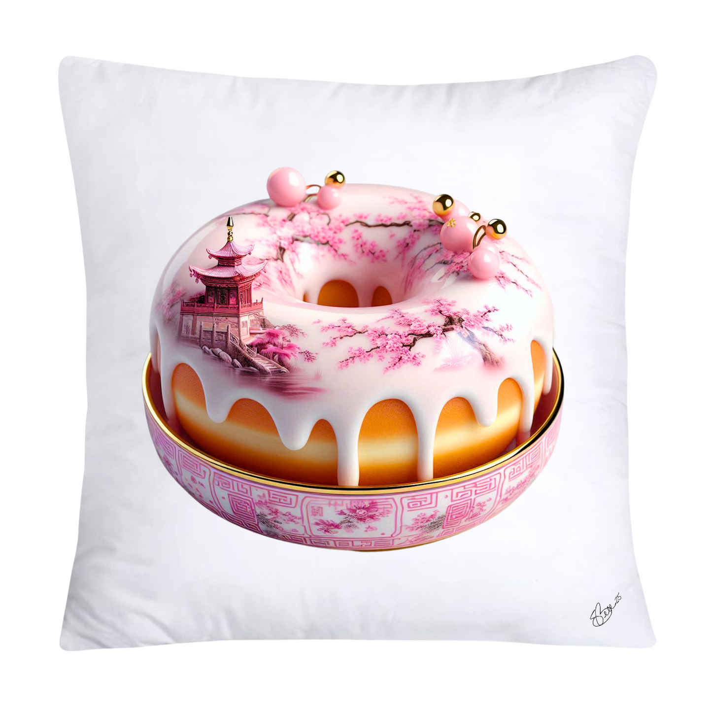 Pink Willow Chinoiserie Donut Throw Pillow Covers 18X18-2763