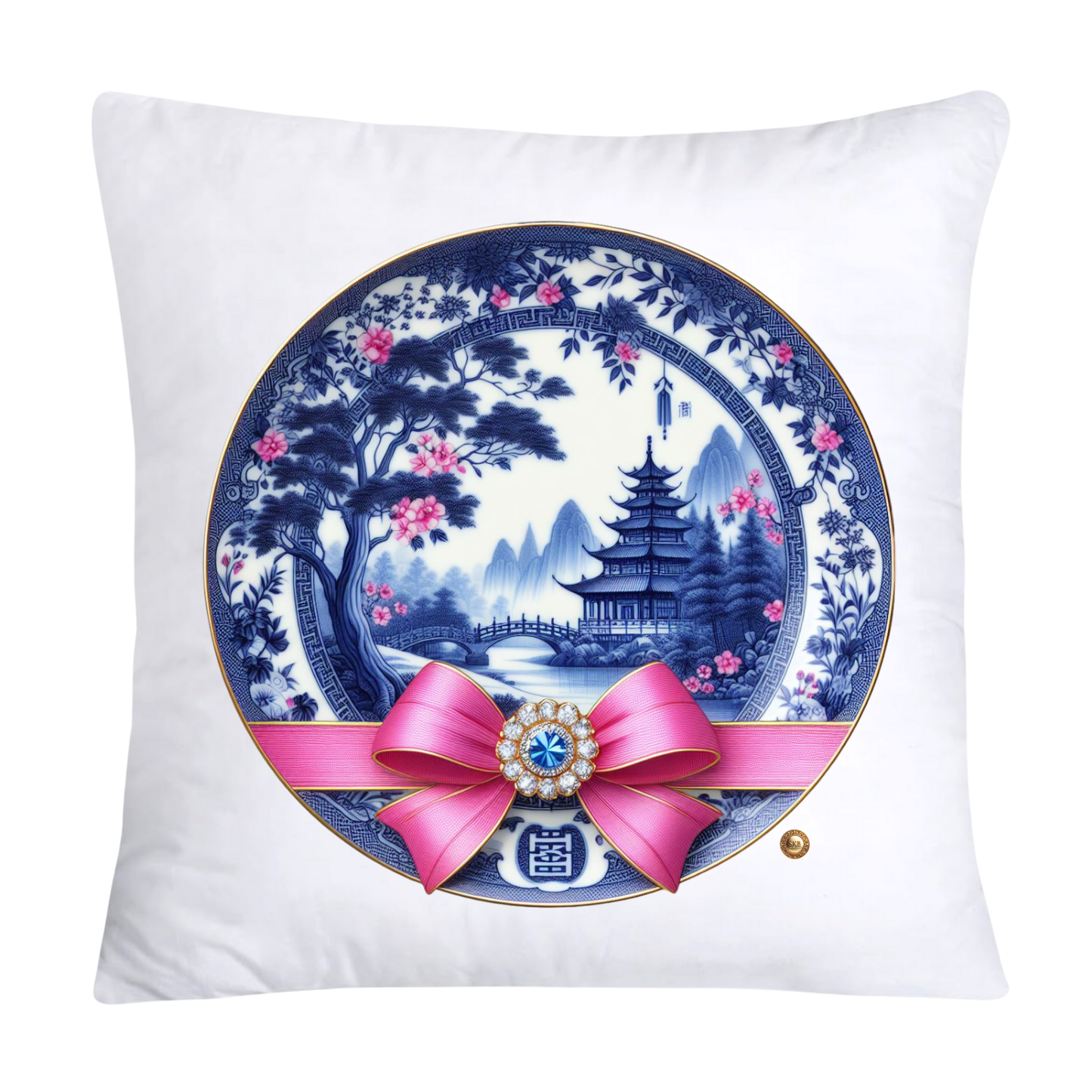 Blue Willow Chinoiserie Decorative Plate Throw Pillow Covers-2375