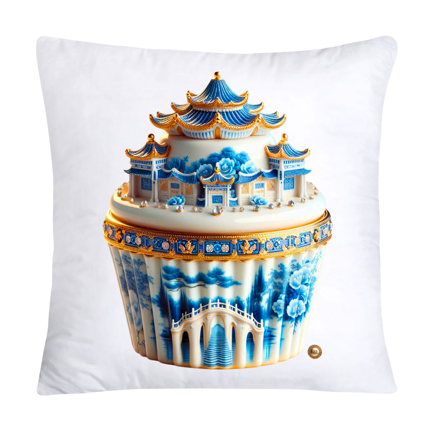 Blue Willow Chinoiserie Cupcake Throw Pillow Covers 18X18-2925