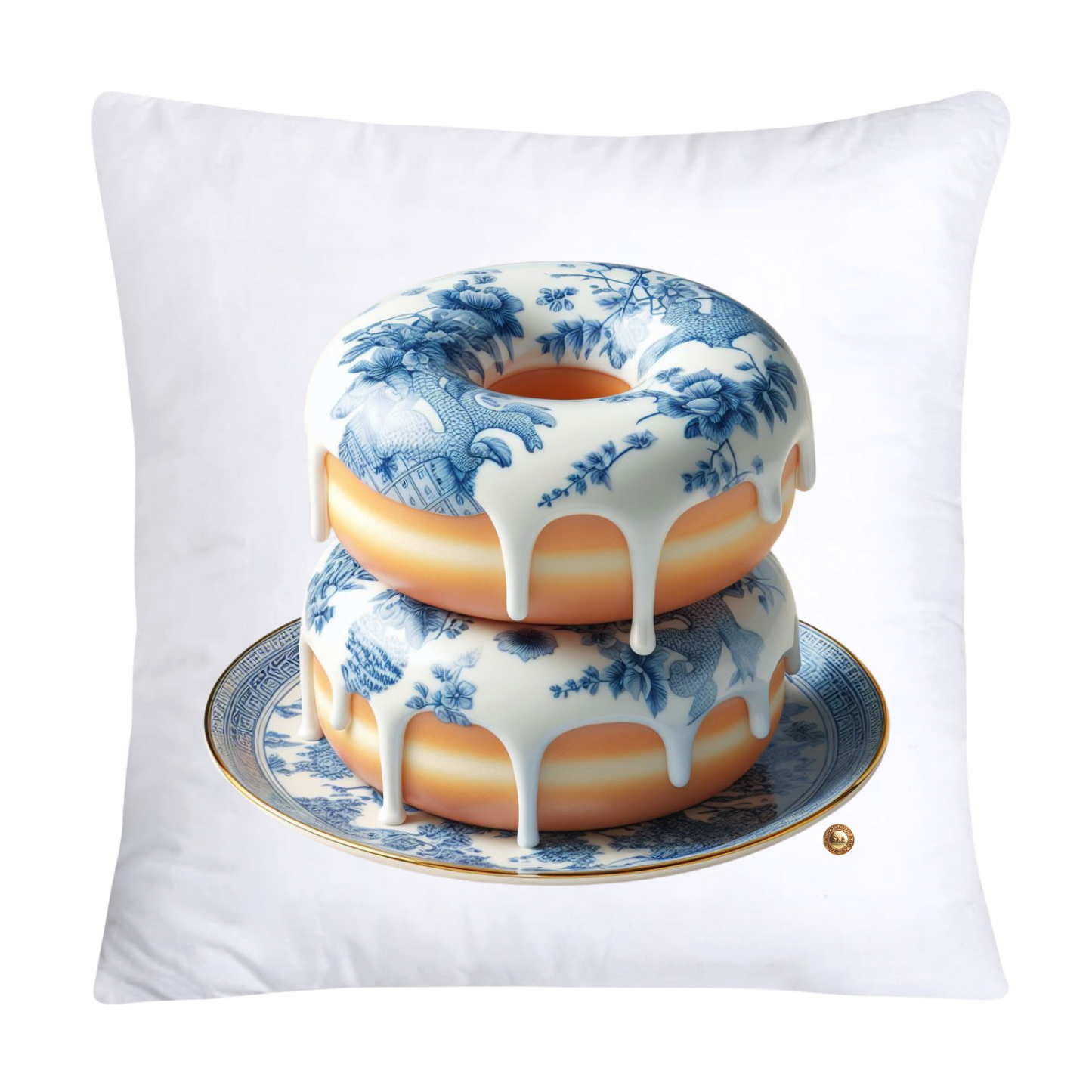 Blue Willow Whimsical 18x18 Donut Throw Pillow Cushion Covers-1218