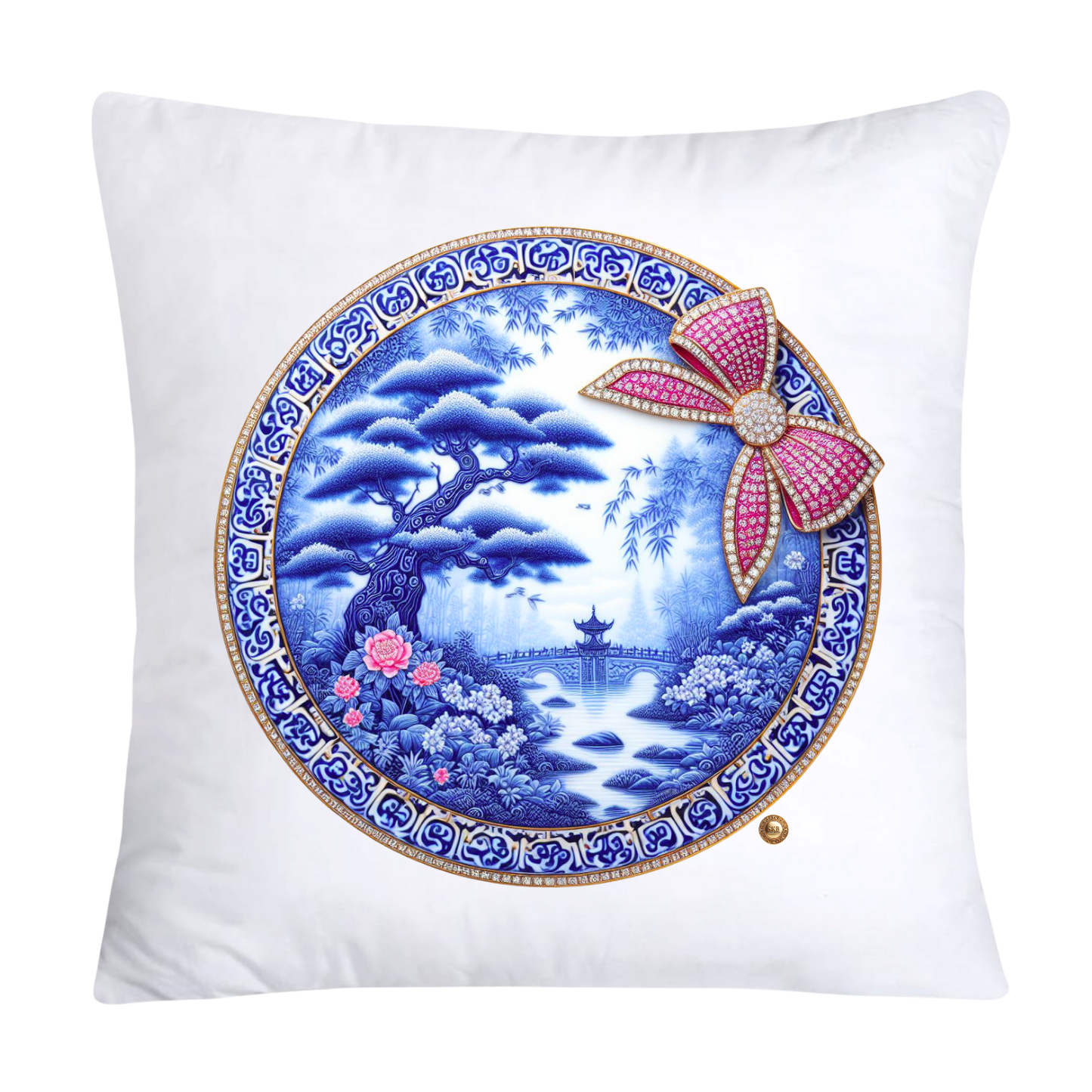 Blue Willow Chinoiserie Decorative Plate Throw Pillow Covers-2392