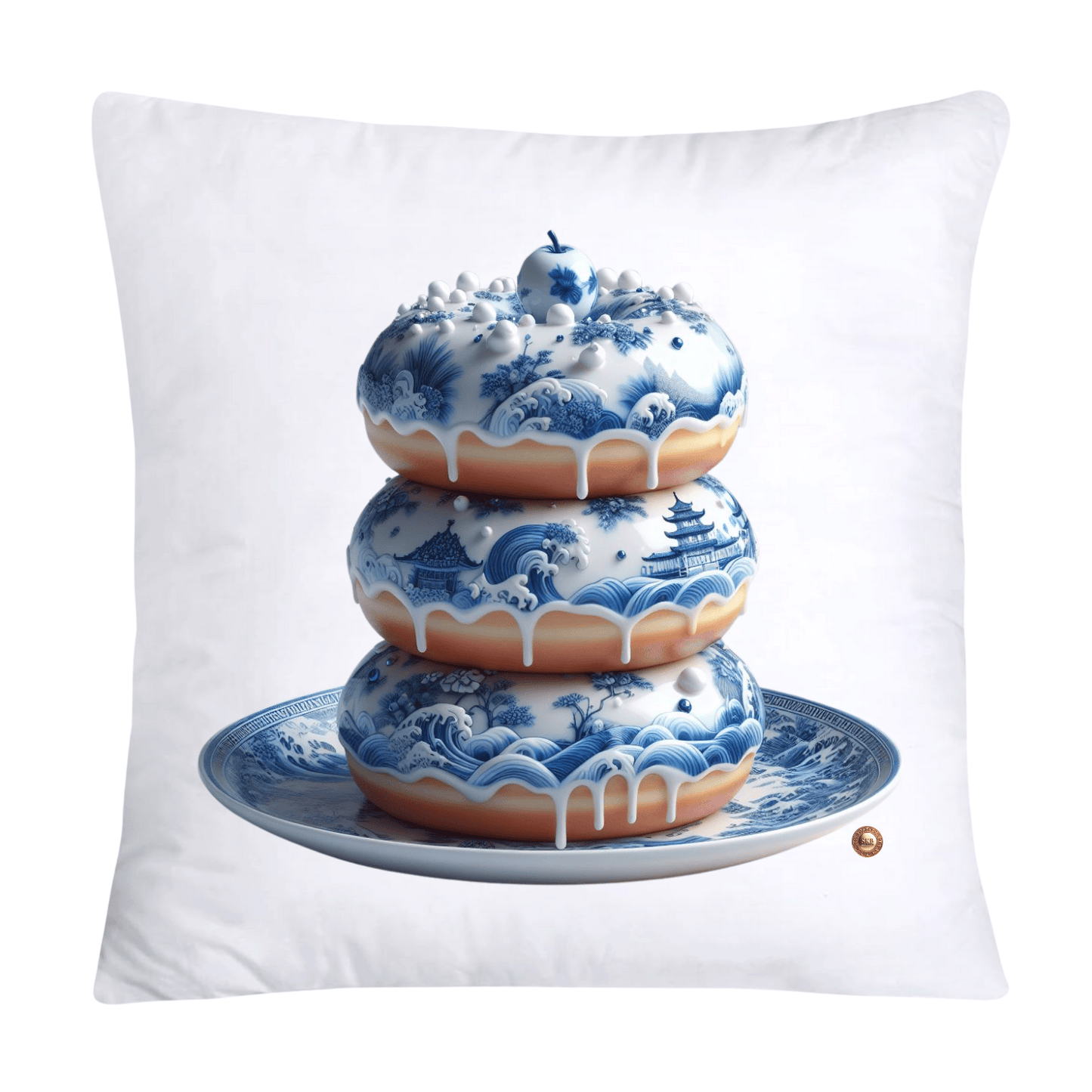 Blue Willow Whimsical 18x18 Donut Throw Pillow Cushion Covers-1216
