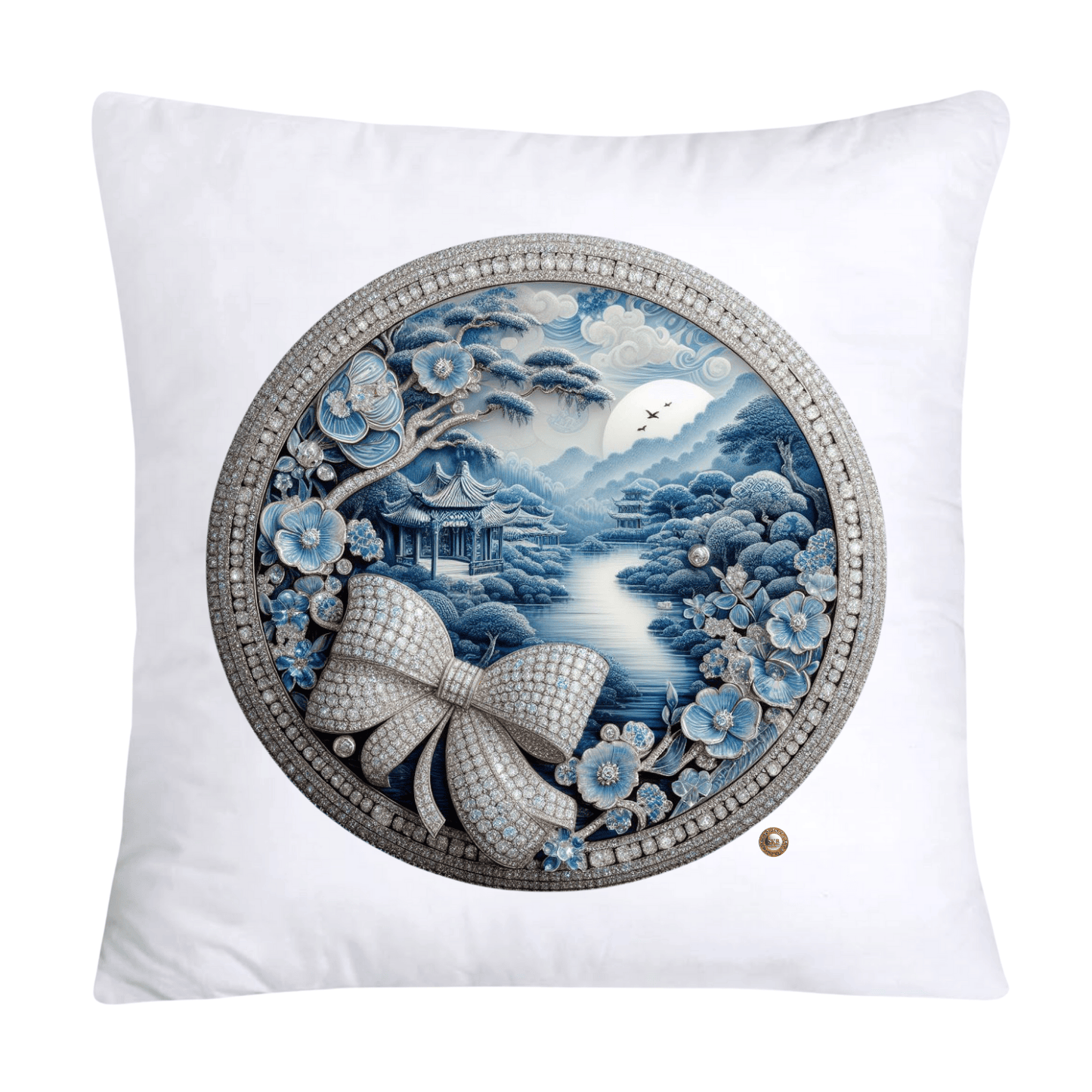Blue Willow Chinoiserie Decorative Plate Throw Pillow Covers-2347