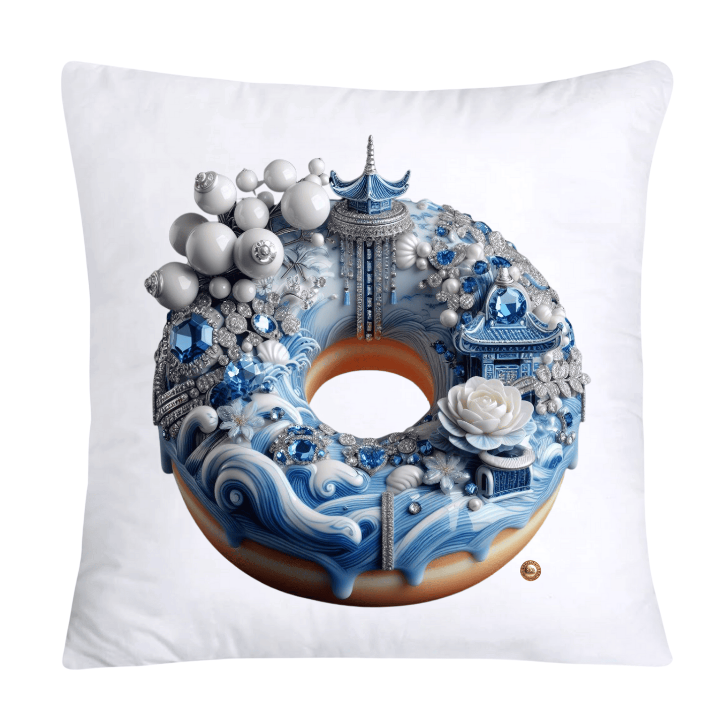 Blue Willow Whimsical Donut 18x18 Throw Pillow Covers-2301