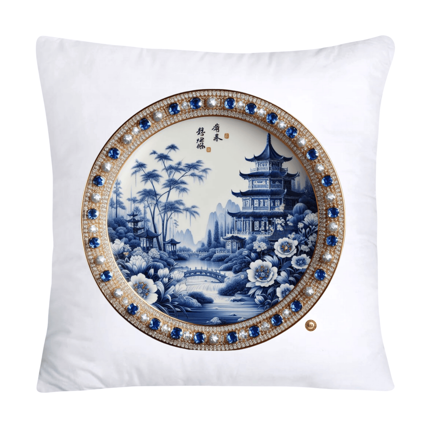 Blue Willow Chinoiserie Decorative Plate Throw Pillow Covers-2390
