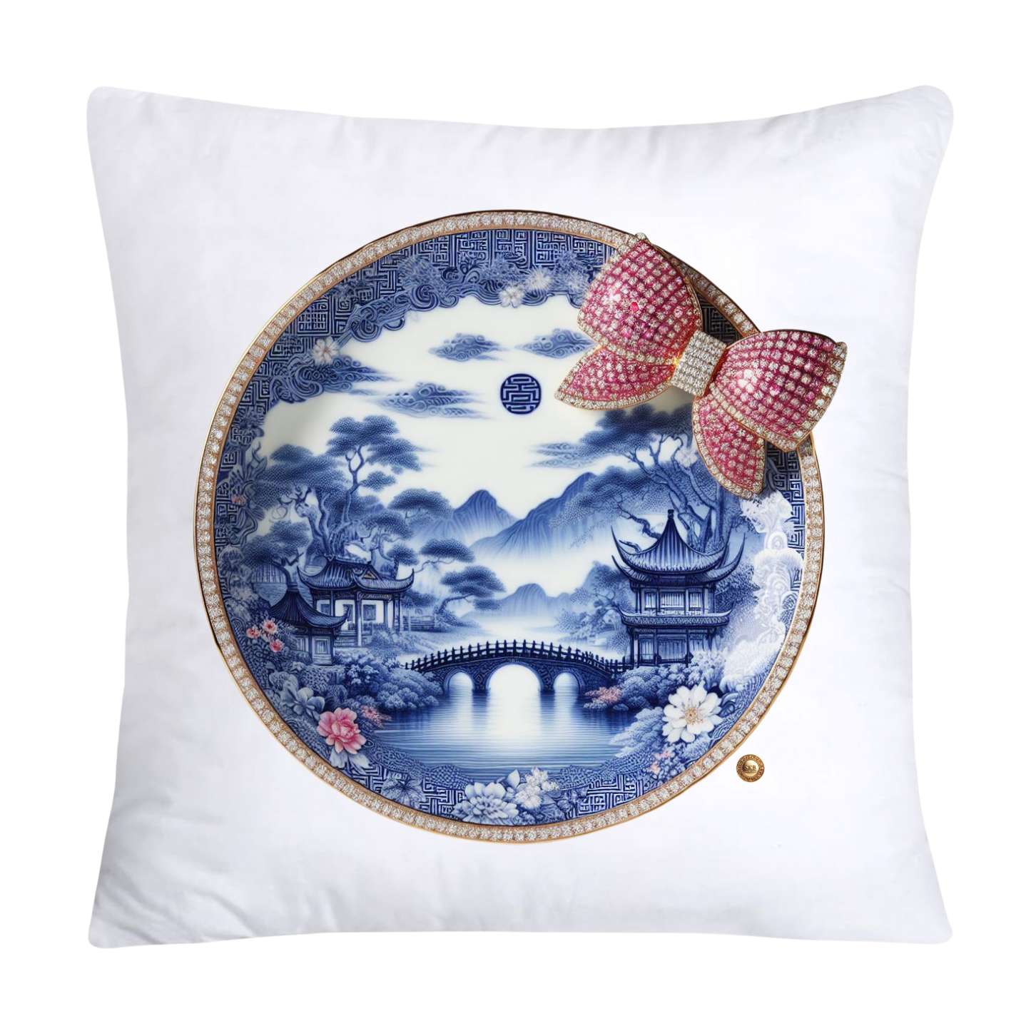 Blue Willow Chinoiserie Decorative Plate Throw Pillow Covers-2391
