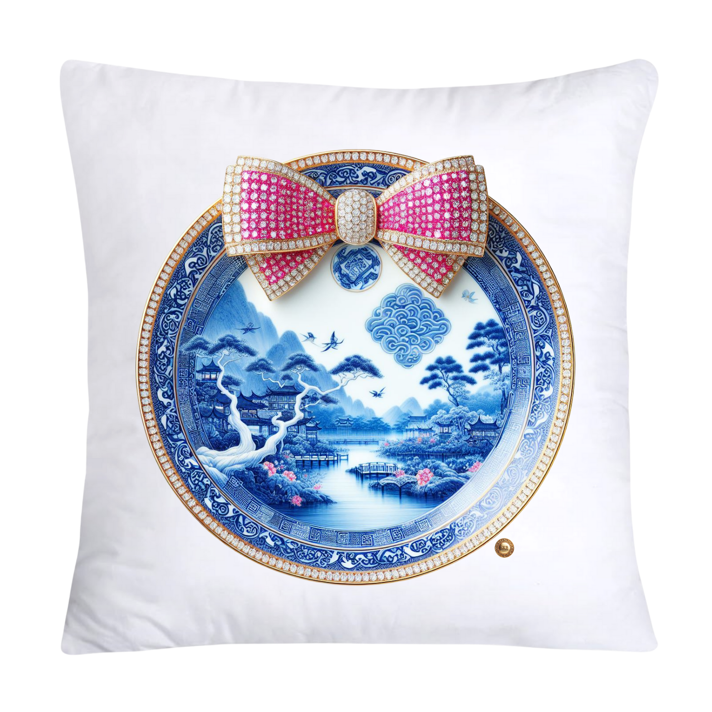 Blue Willow Chinoiserie Decorative Plate Pillow Covers-2401
