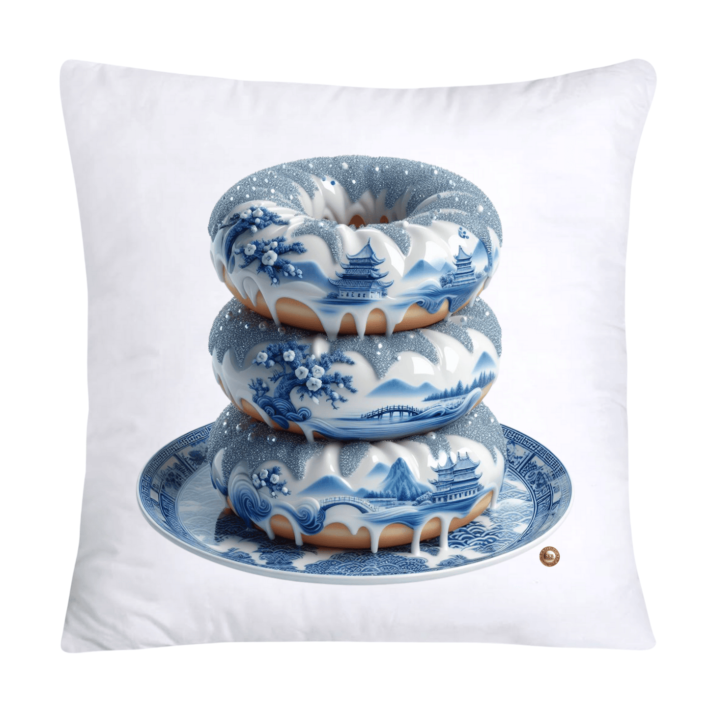 Blue Willow Whimsical 18x18 Donut Throw Pillow Cushion Covers-1220