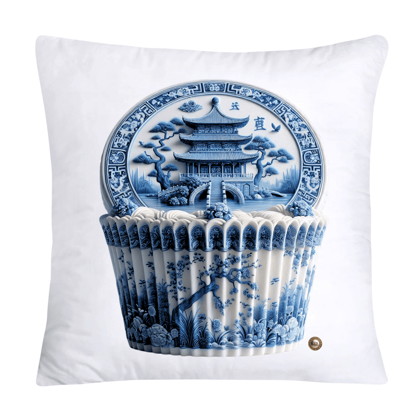Blue Willow Chinoiserie Cupcake Throw Pillow Covers 18X18-2920