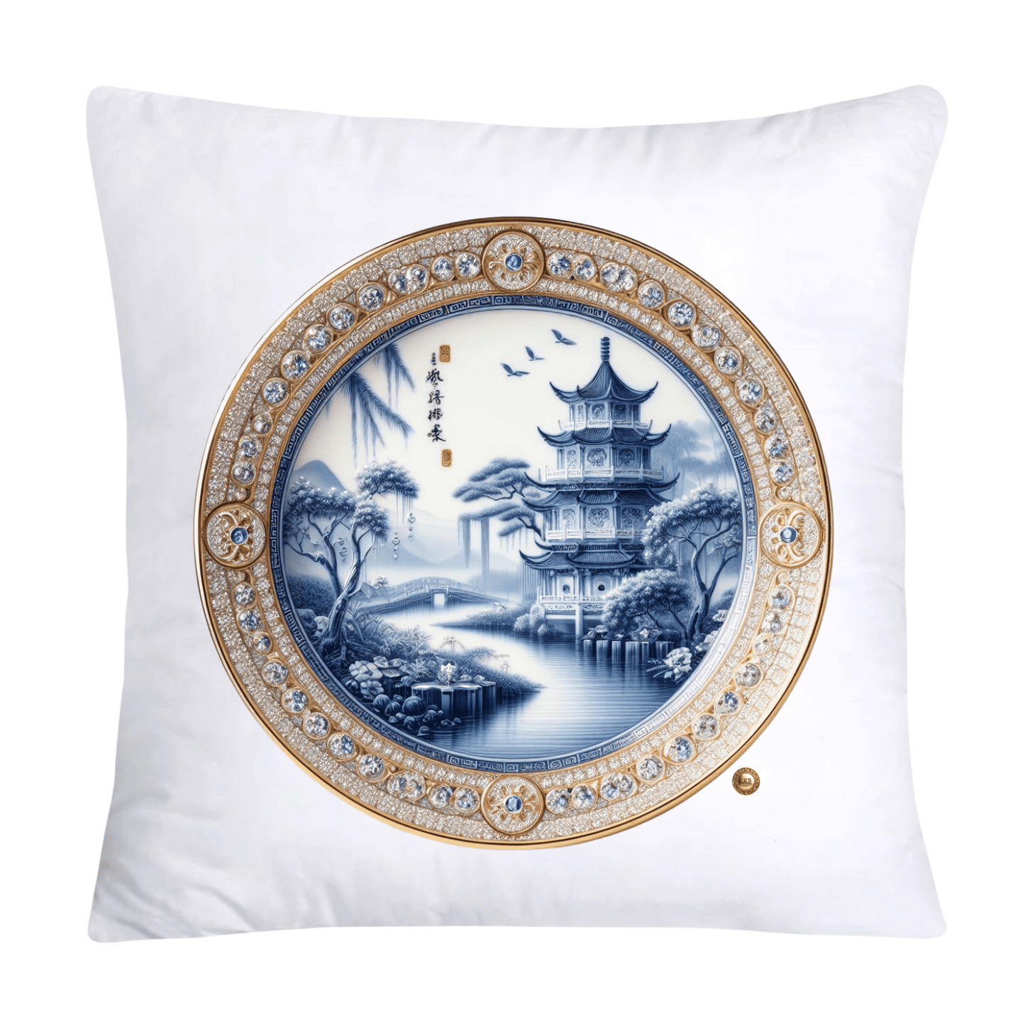 Blue Willow Chinoiserie Decorative Plate Throw Pillow Covers-2383