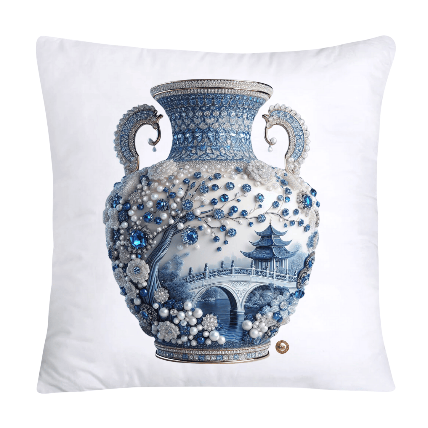 Blue Willow Chinoiserie Elegant Vase 18x18 Pillow Covers-2311