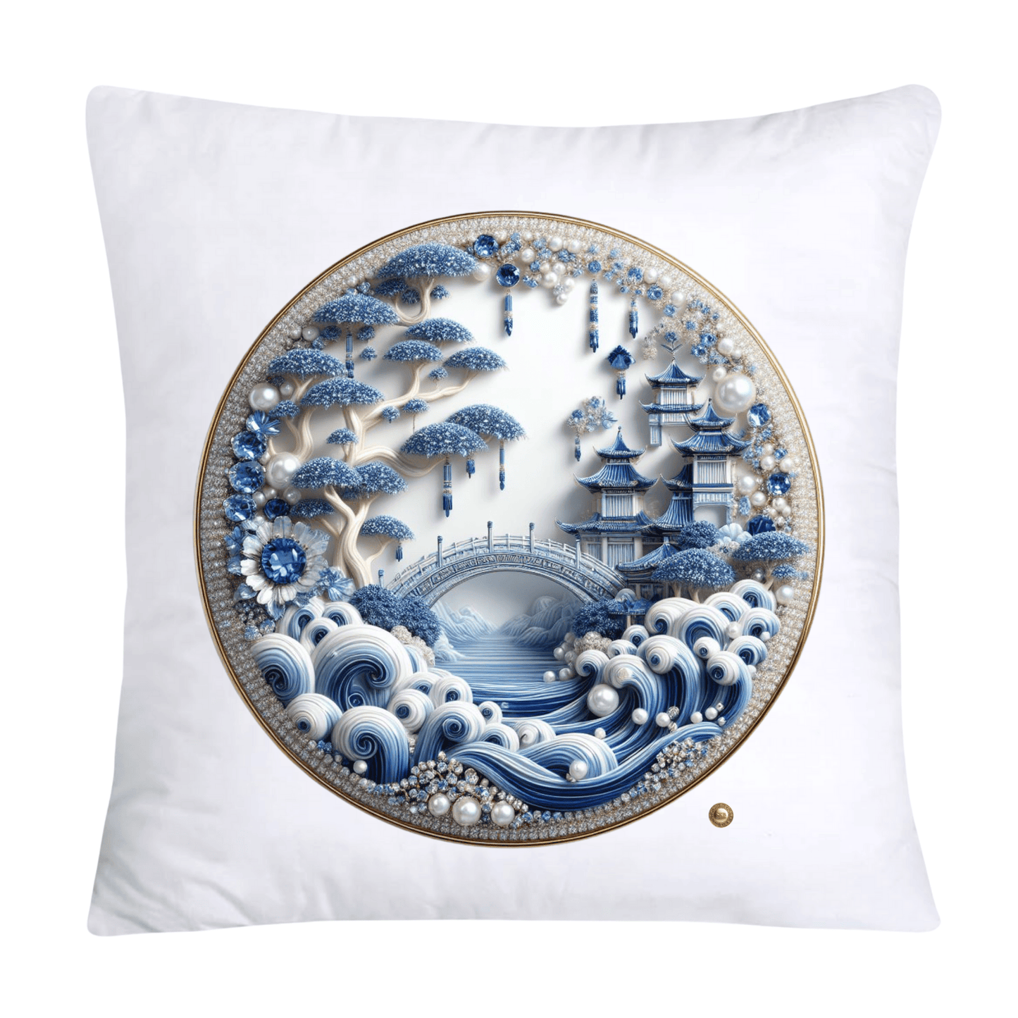 Blue Willow Chinoiserie Decorative Plate Throw Pillow Covers-2312