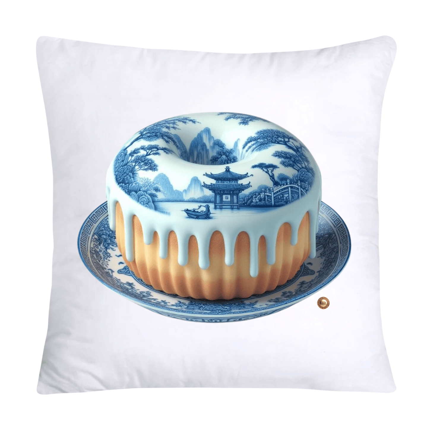 Blue Willow Whimsical 18x18 Donut Throw Pillow Cushion Covers-1211