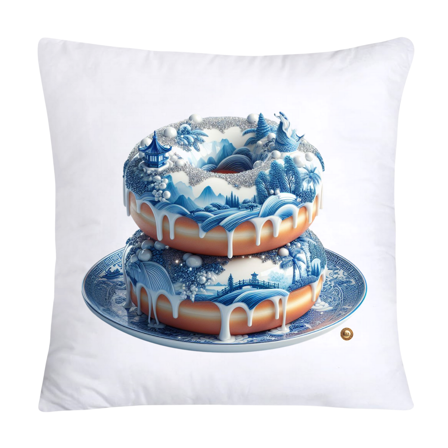 Blue Willow Whimsical 18x18 Donut Throw Pillow Cushion Covers-1217