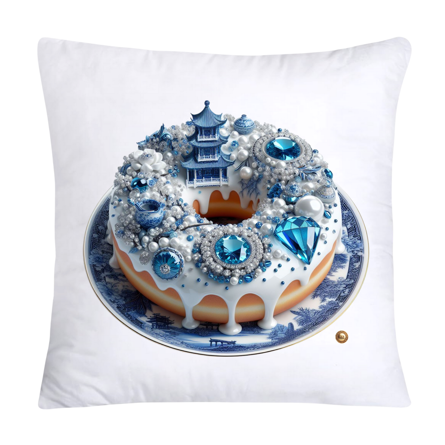 Blue Willow Whimsical Donut 18x18 Throw Pillow Covers-2285
