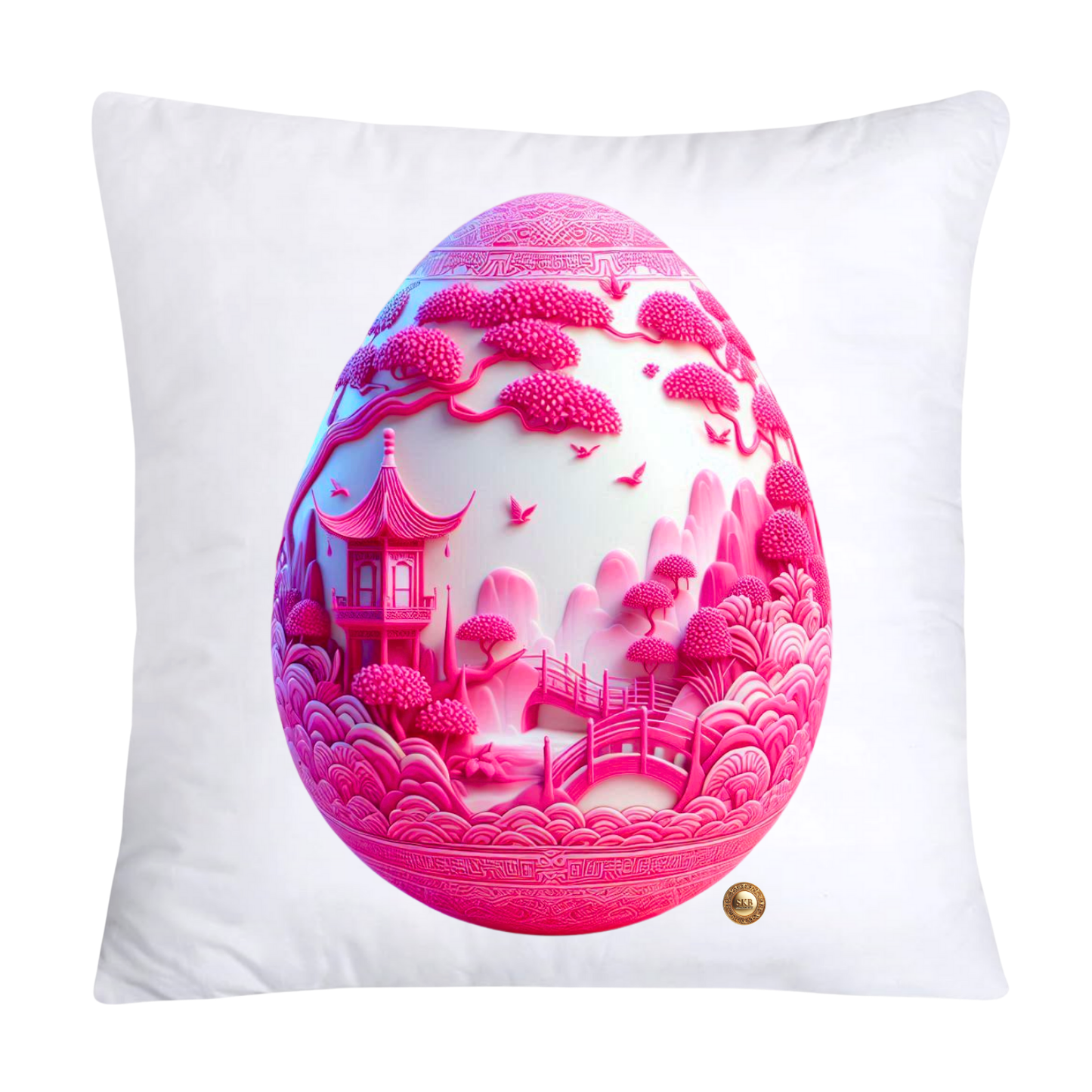 Neon Pink Willow Chinoiserie Egg 18x18 Throw Pillow Covers-5927