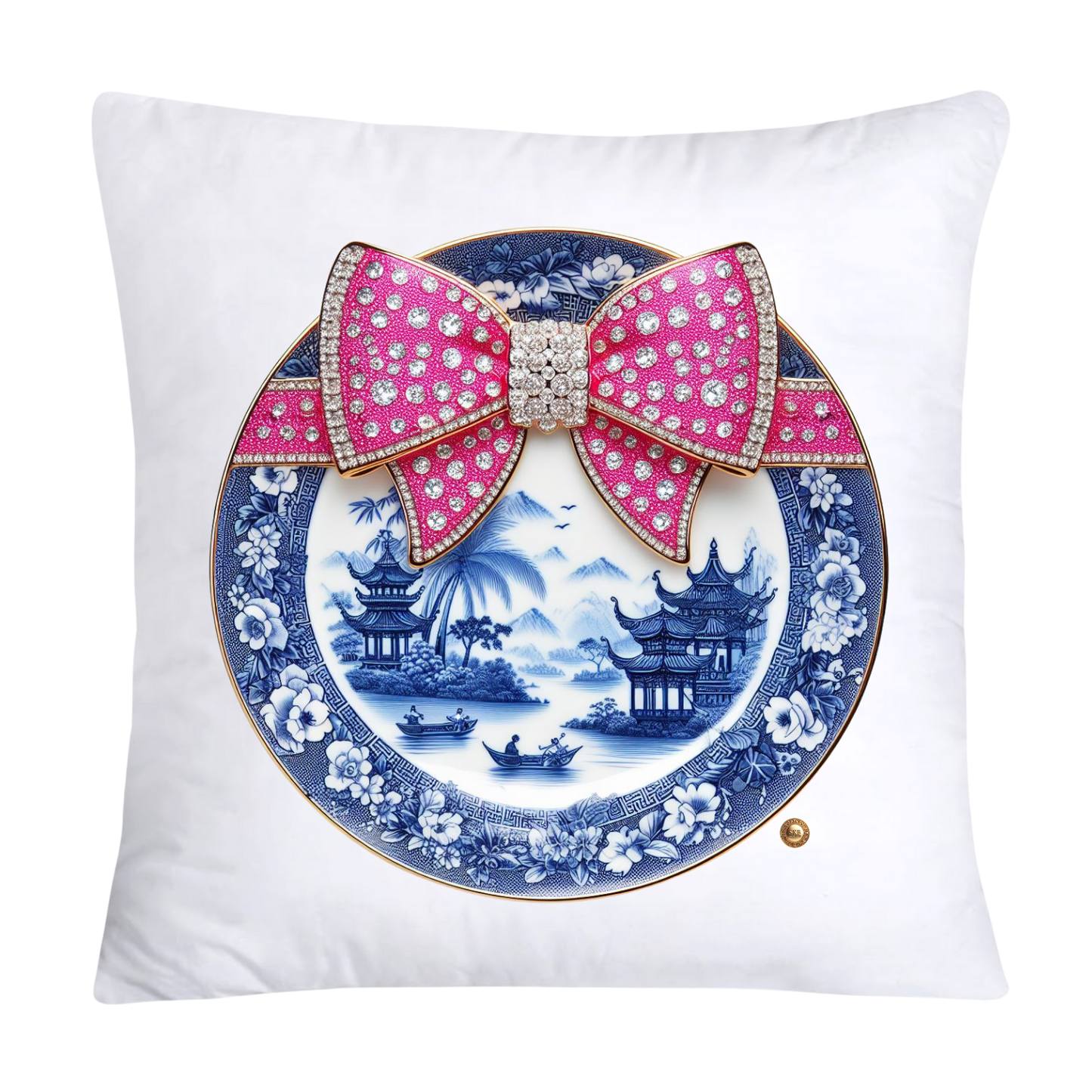 Blue Willow Chinoiserie Decorative Plate Throw Pillow Covers-2367