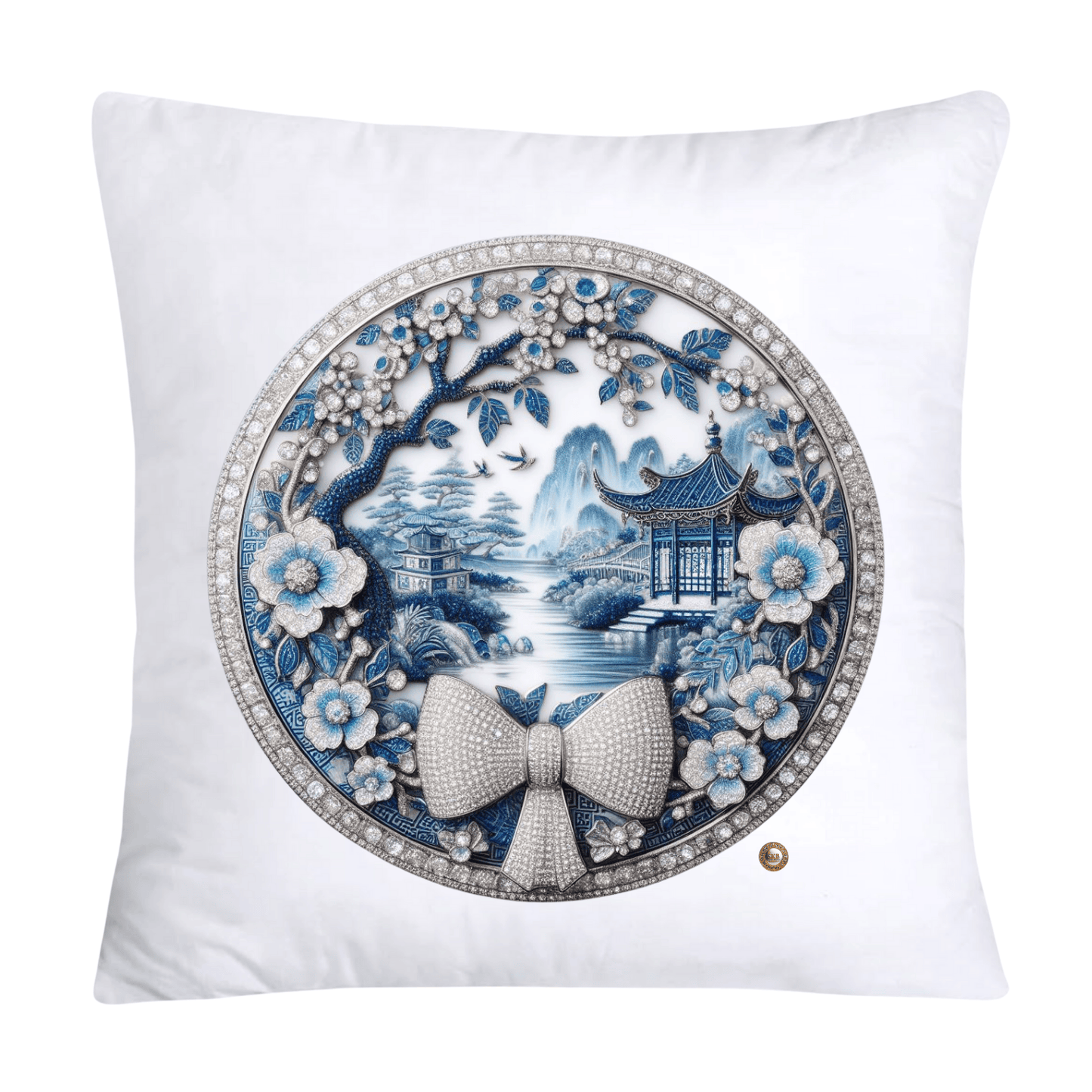 Blue Willow Chinoiserie Decorative Plate Throw Pillow Covers-2346