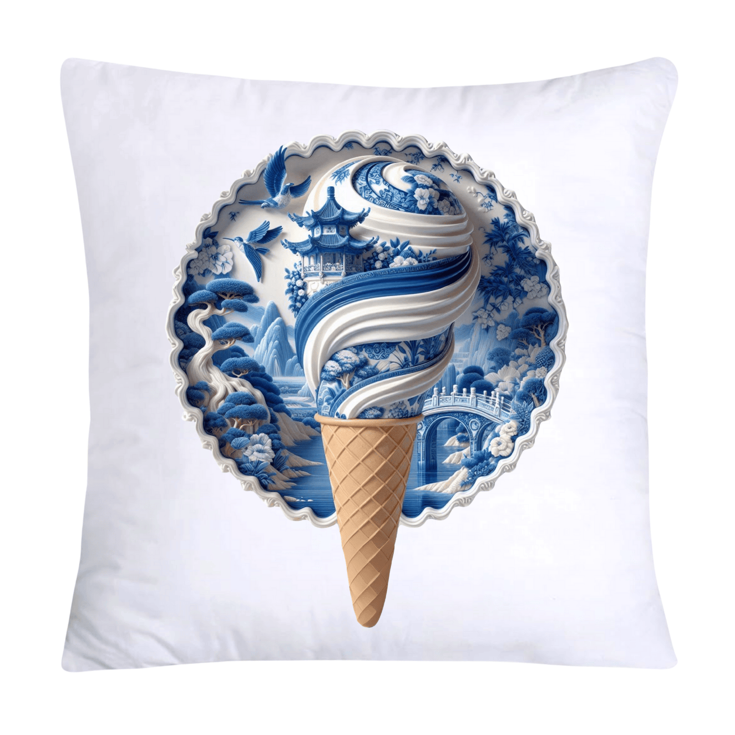 Blue Willow Chinoiserie Ice Cream Throw Pillow Covers-5932