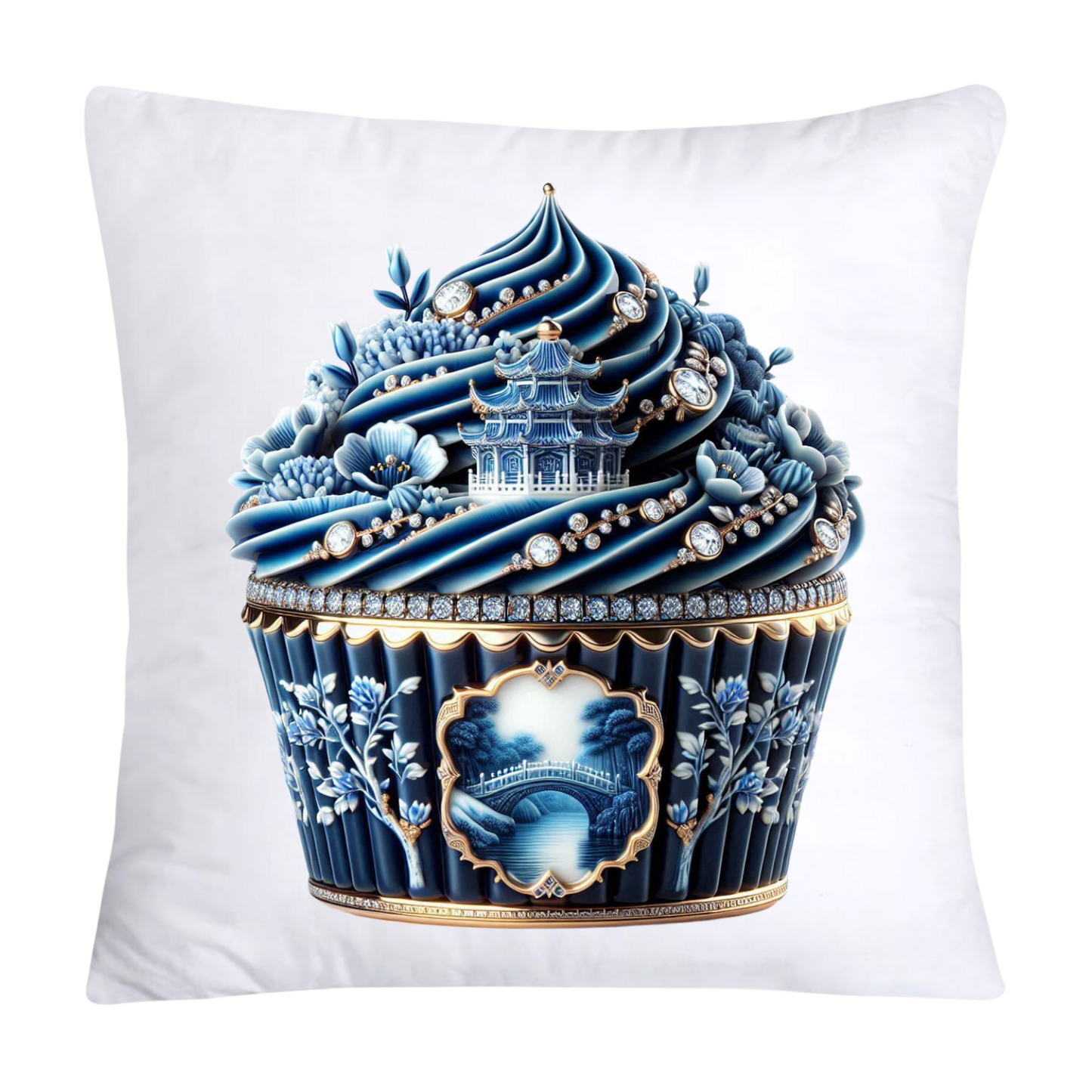 Blue Willow Chinoiserie Cupcake Throw Pillow Covers 18X18-213