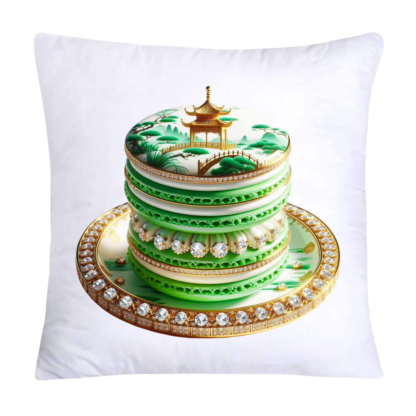 Green and White Willow Chinoiserie Sweet Macaroon Throw Pillow Covers-3933